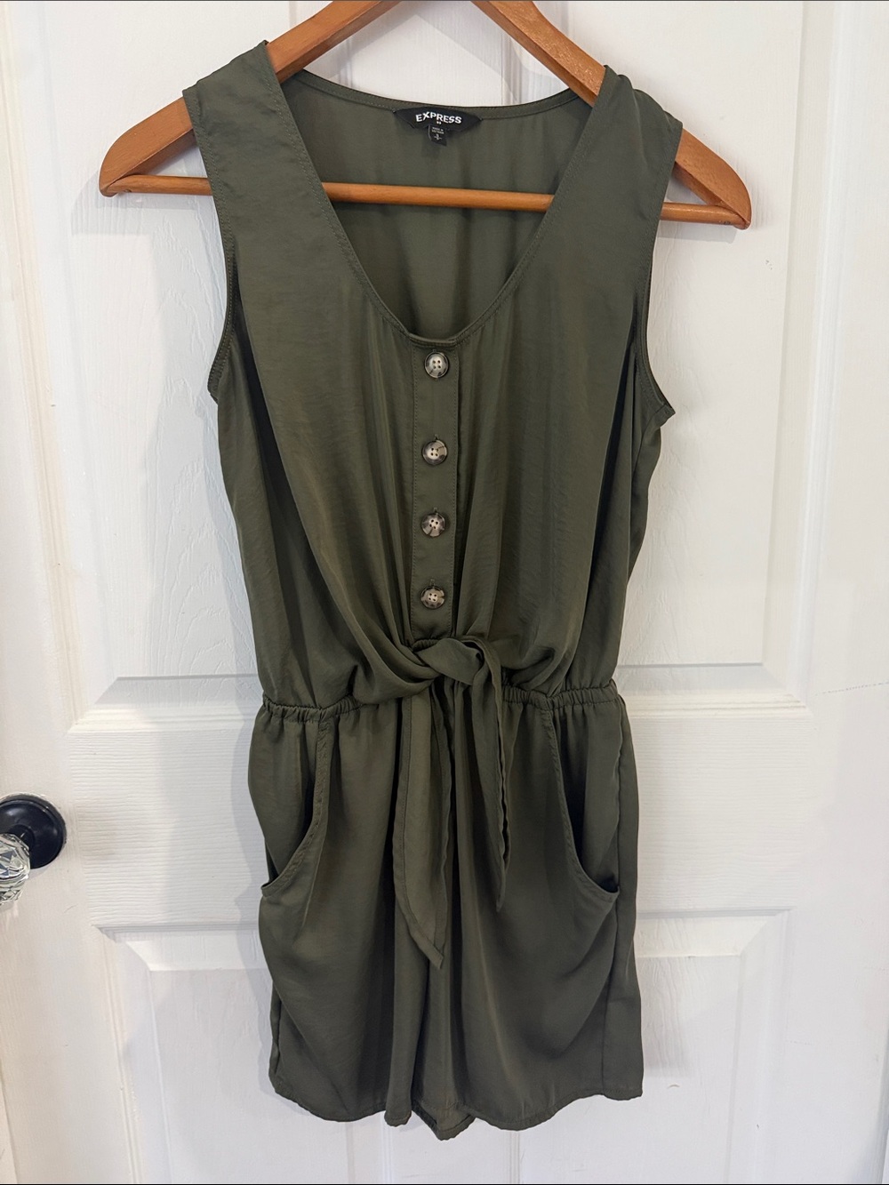 Express Olive Tie-Waist Sleeveless Romper